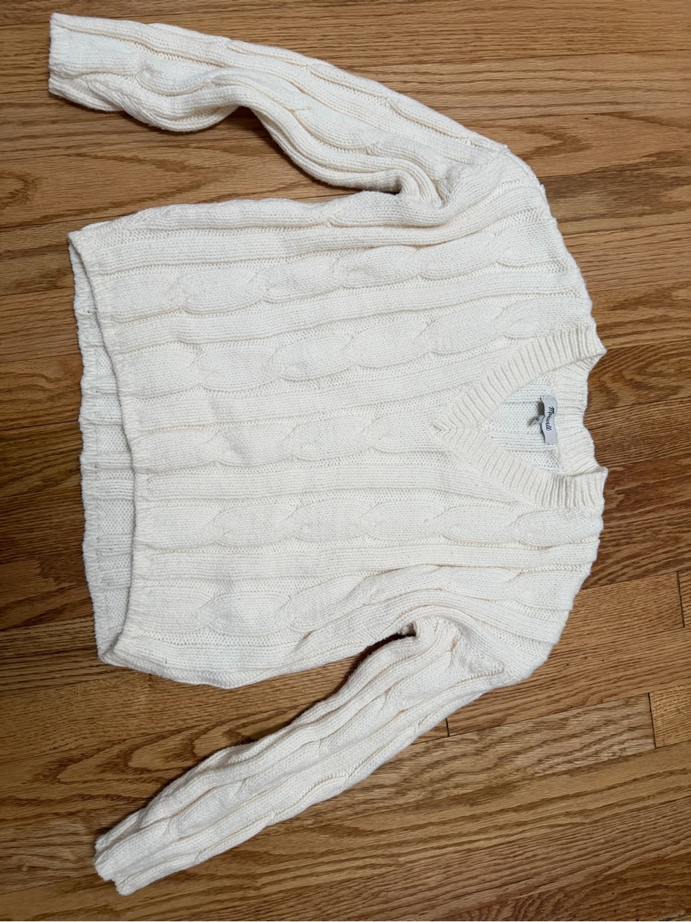 Madewell Cream Cable V-Neck Sweater